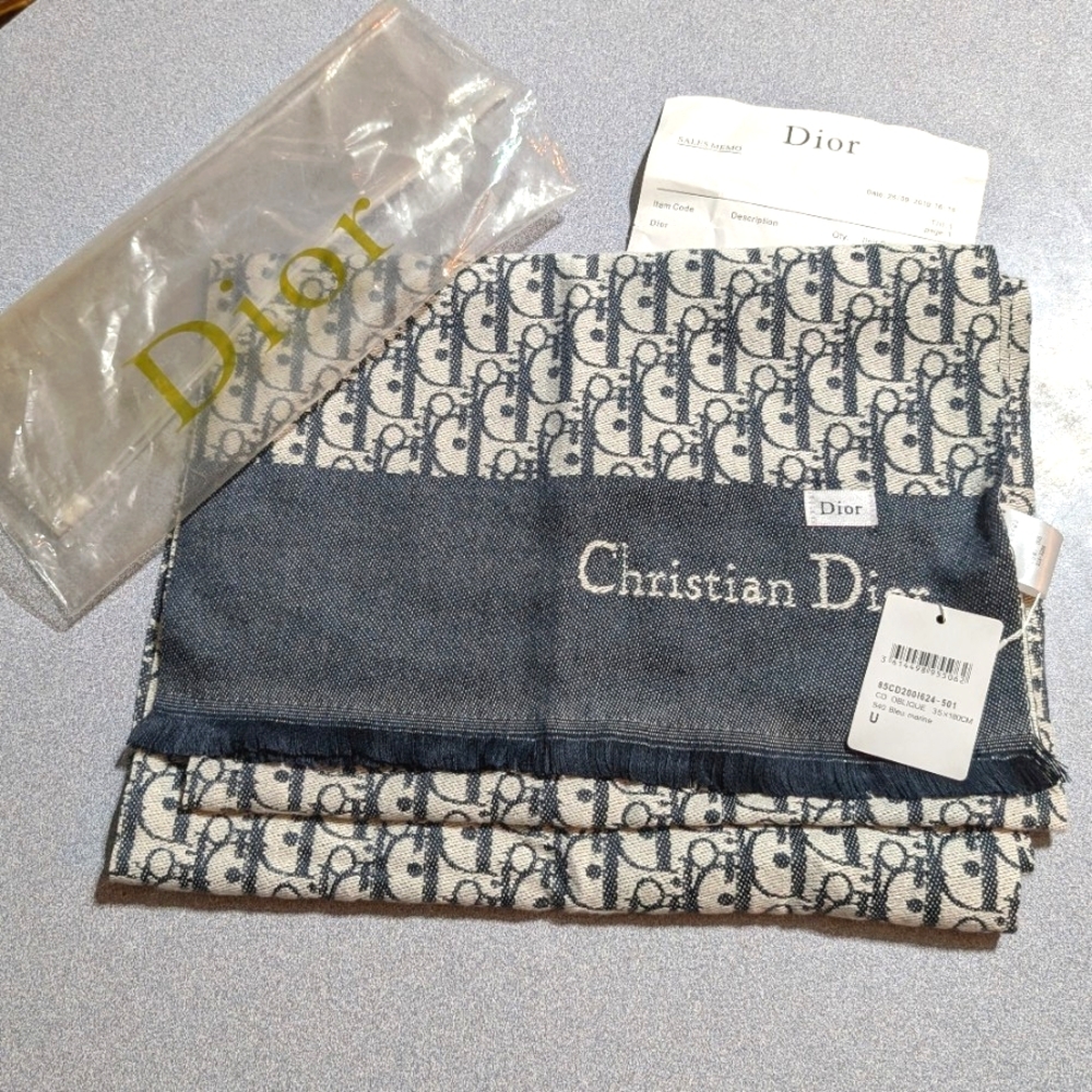 NWT DIOR 78" x 12" Bleu Marine Scarf - Picture 6 of 6